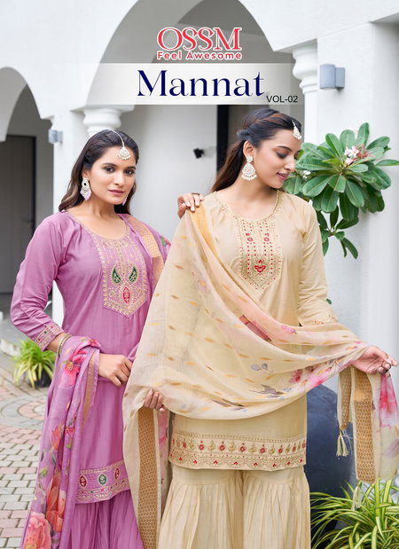 Mannat Vol 2 By Ossm Viscose Roman Silk Kurti With Bottom Dupatta Exporters In India